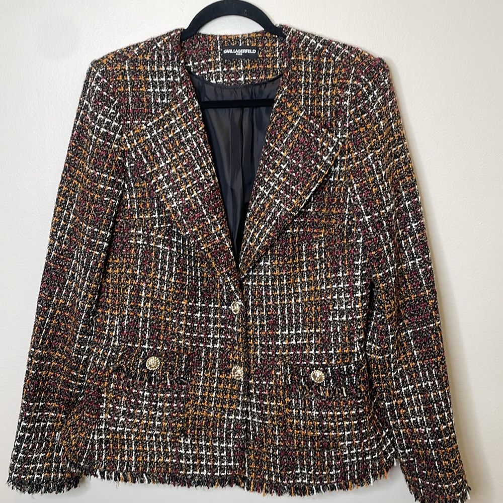 Karl Lagerfeld Tweed Fringe Blazer - Picture 2 of 6